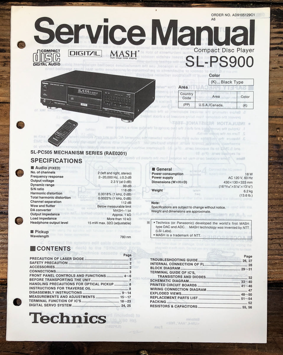 Technics SL-PS900 CD Player Service Manual *Original*