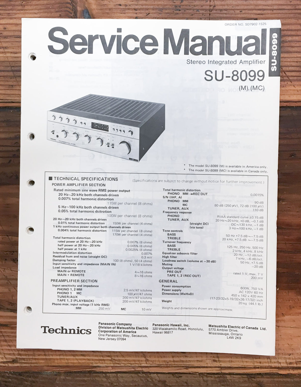 Technics SU-8099 Amplifier  Service Manual *Original*