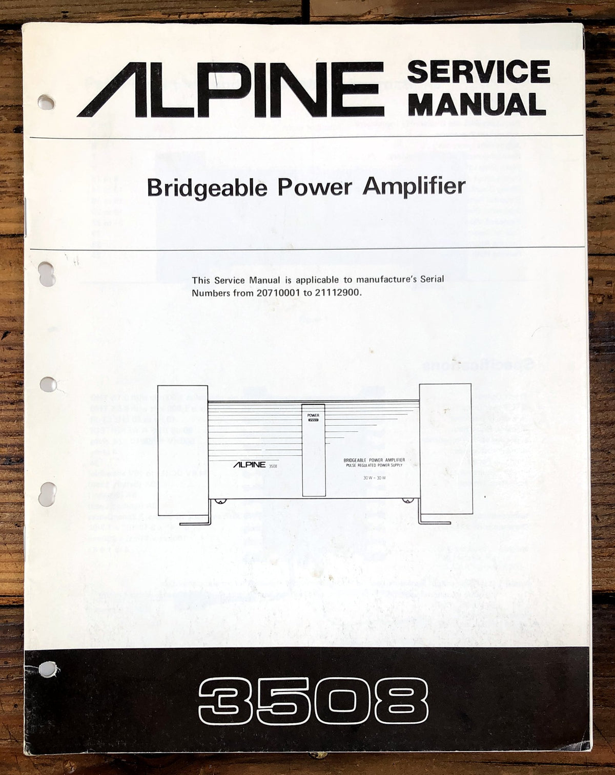 Alpine 3508 Bridgeable Power Amplifier Service Manual *Original*