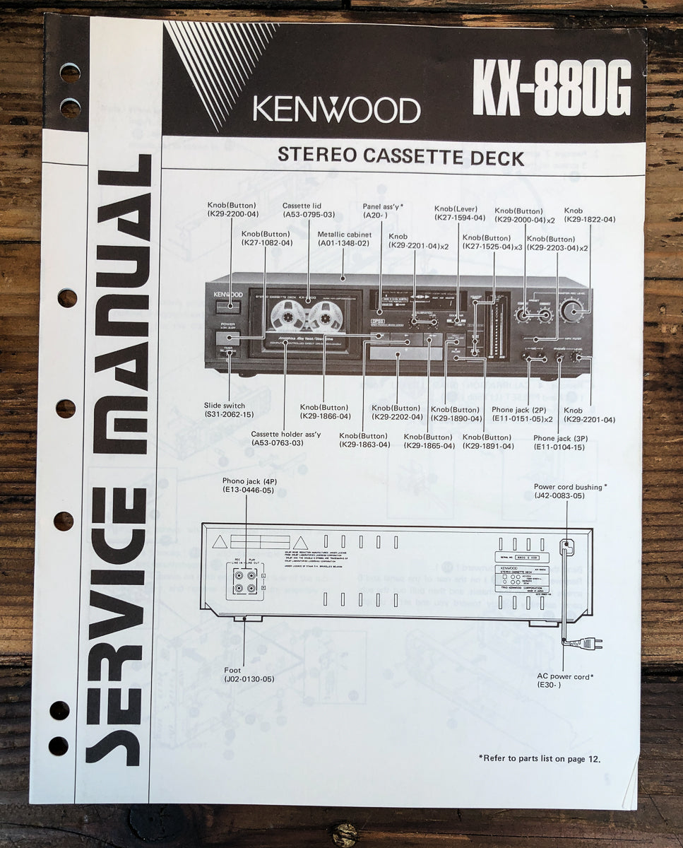 Kenwood KX-880G Cassette Service Manual *Original*