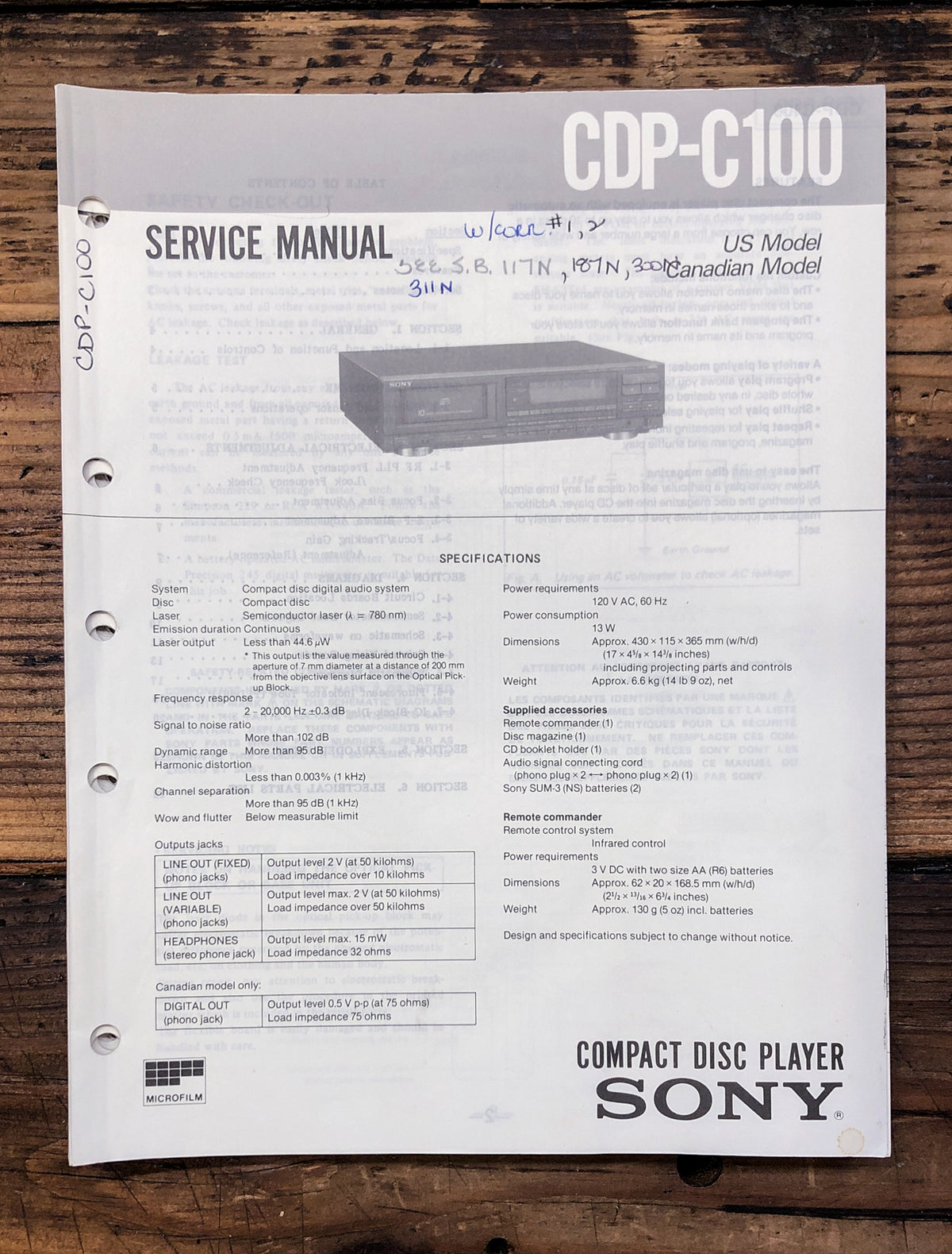 Sony CDP-C100 CD Player  Service Manual *Original*