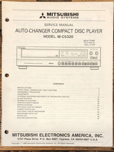 Mitsubishi M-C5320 CD Player  Service Manual *Original*