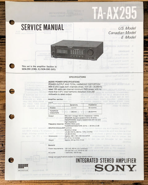 Sony TA-AX295 Amplifier  Service Manual *Original*
