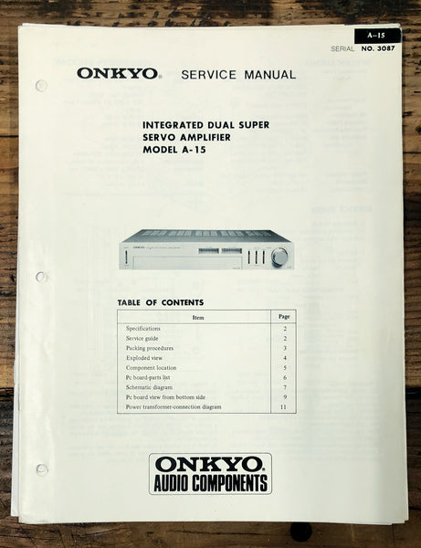 Onkyo A-15 Amplifier  Service Manual *Original*