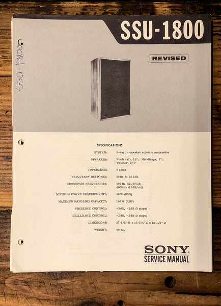 Sony SSU-1800 Speaker  Service Manual *Original*