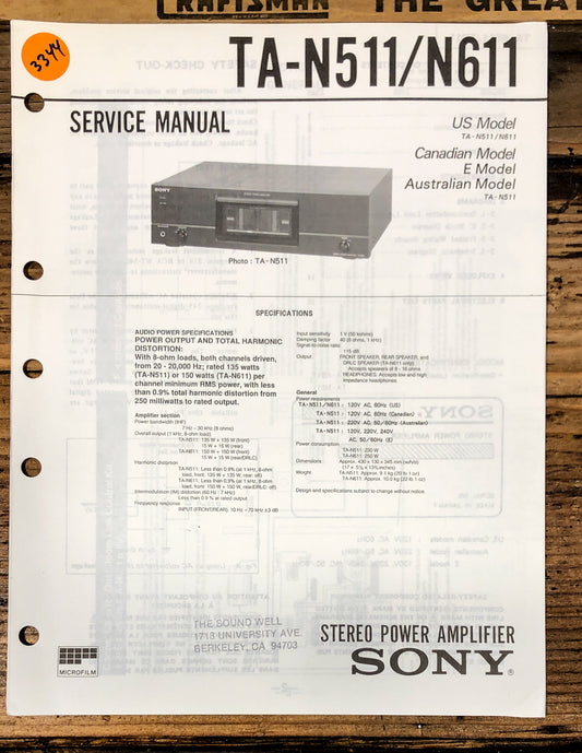 Sony TA-N511 TA-N611 Amplifier  Service Manual *Original*