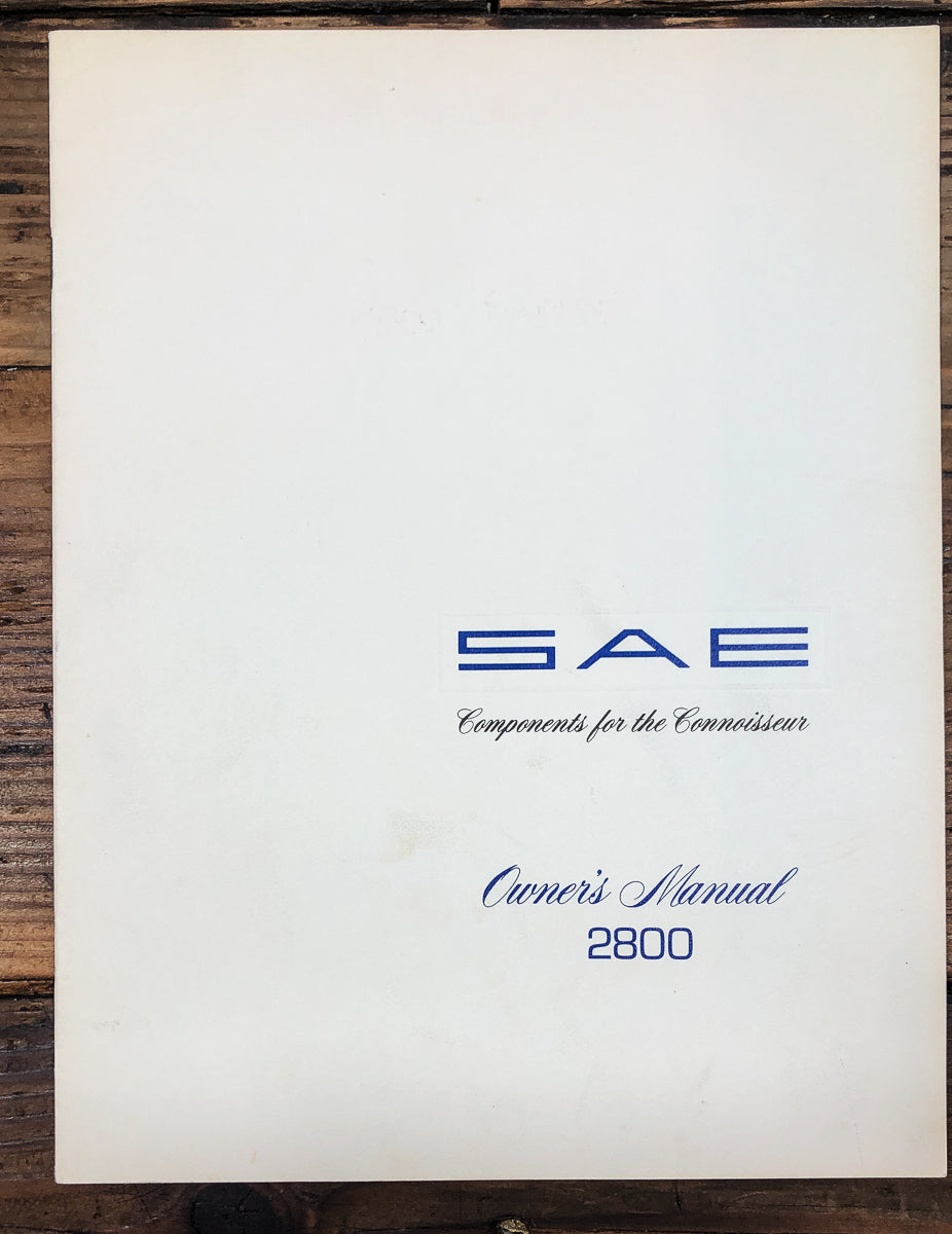 SAE Model 2800  Owners / User Manual *Original*
