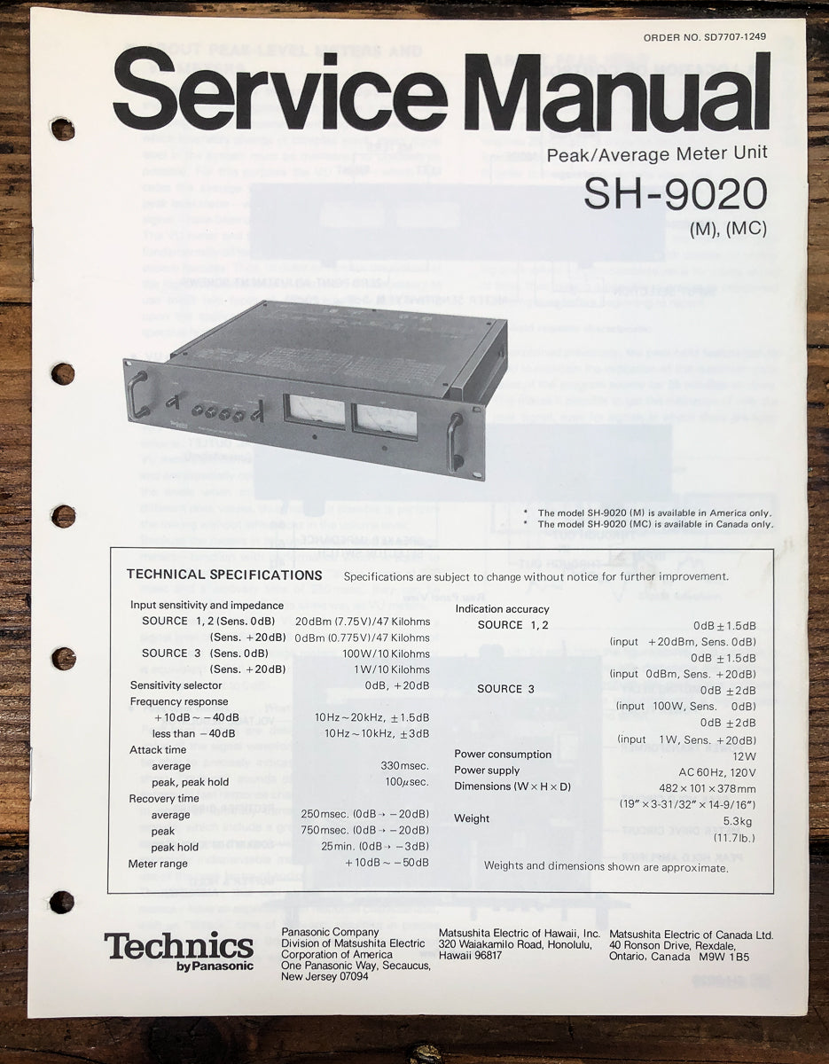 Technics SH-9020 Meter Unit Service Manual *Original*