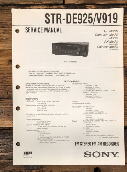 Sony STR-DE925 STR-V919 Receiver Service Manual *Original*