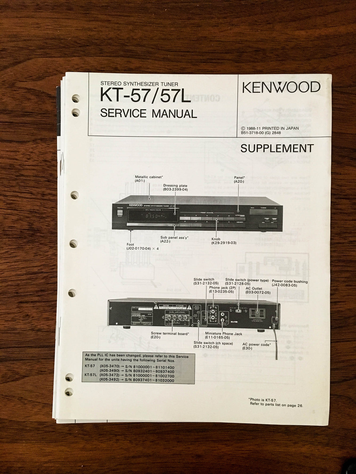 Kenwood KT-57 KT-57L TUNER Service Manual *Original*
