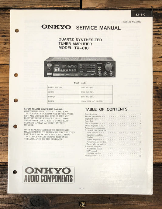 Onkyo TX-810 Receiver Service Manual *Original*