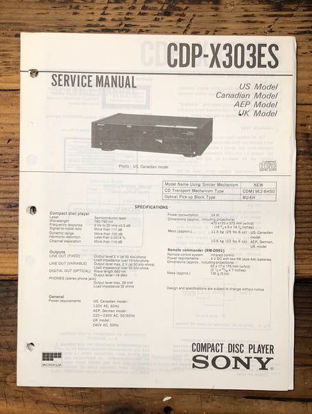 Sony CDP-X303ES CD Player  Service Manual *Original*