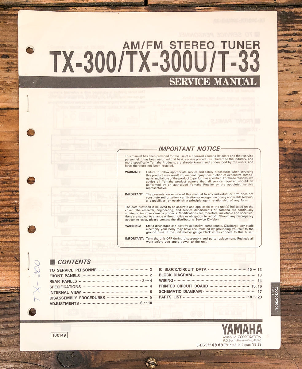 Yamaha TX-300 TX-300U T-33 Tuner Service Manual *Original*
