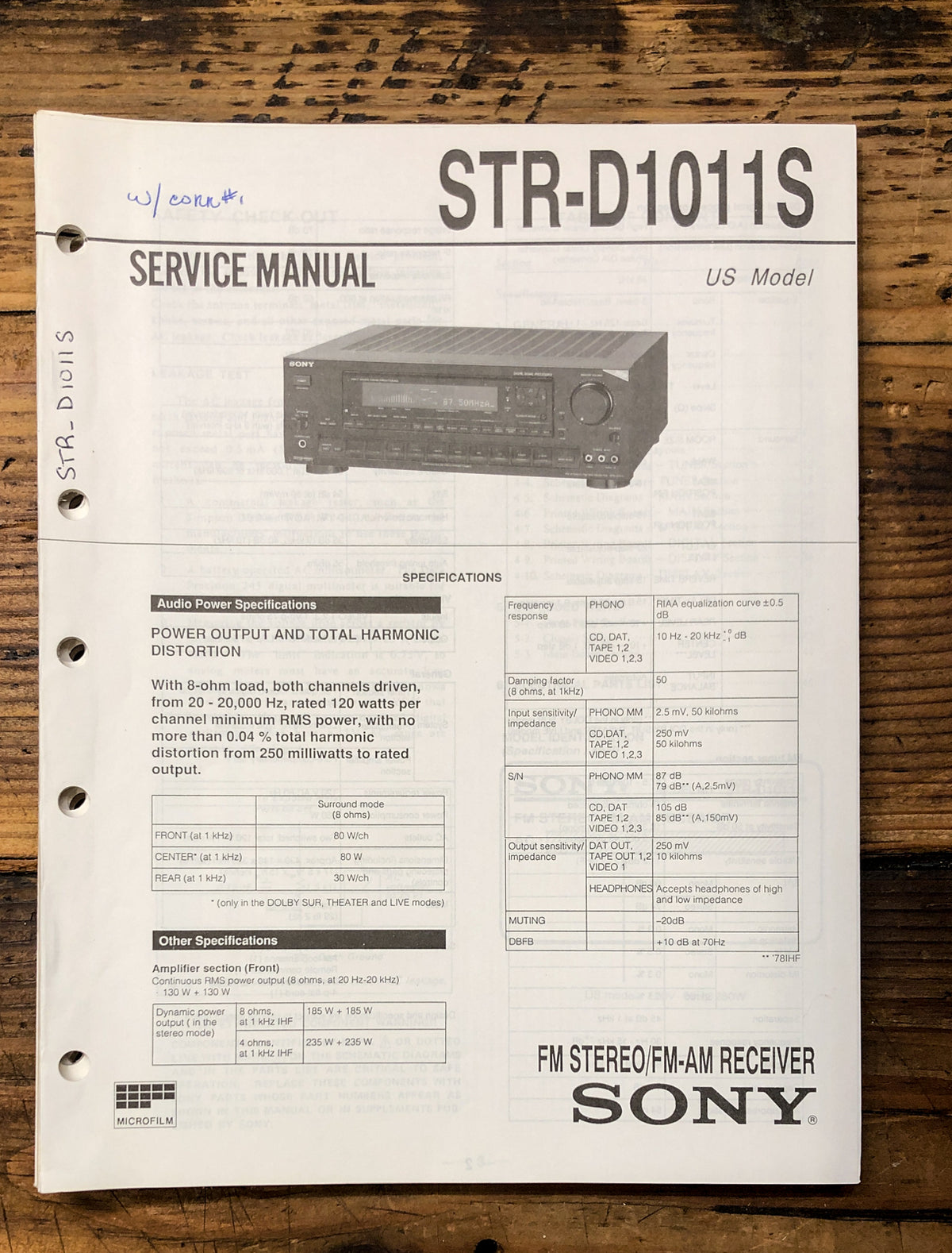Sony STR-D1011S Receiver  Service Manual *Original*