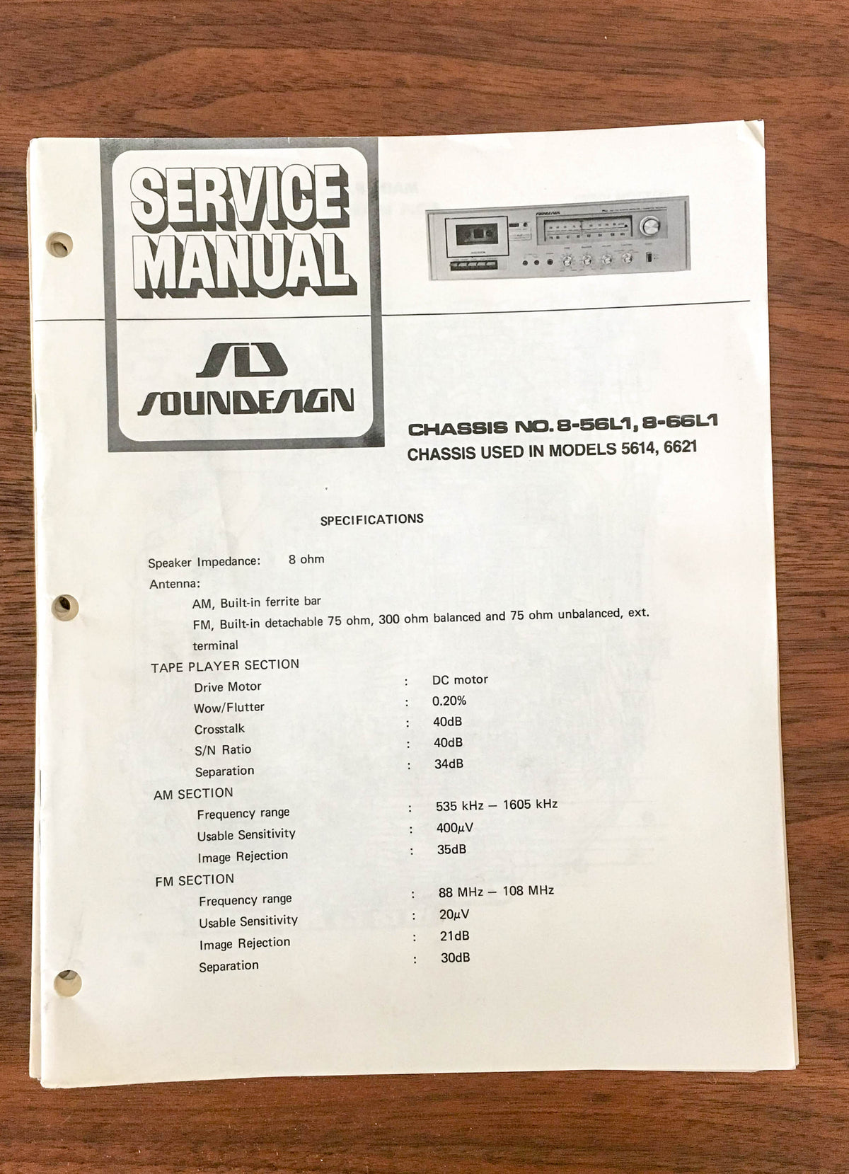 SoundDesign Sound Design Model 5614 6621 8-56L1 8-66L1  Service Manual *Original