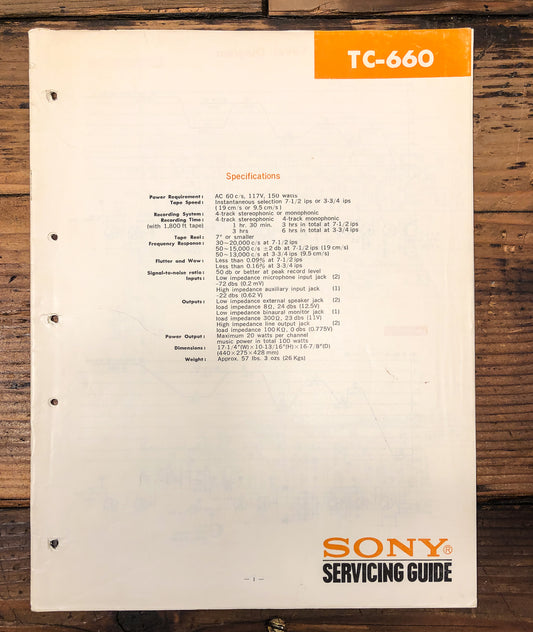 Sony TC-660 Reel to Reel Service Manual *Original*