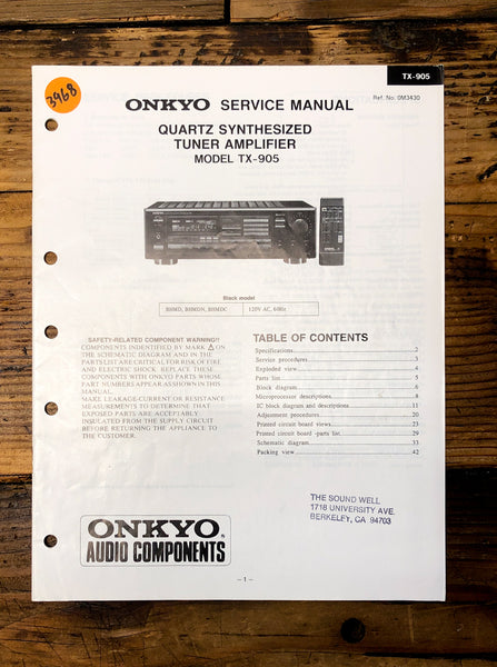 Onkyo TX-905 Receiver  Service Manual *Original*