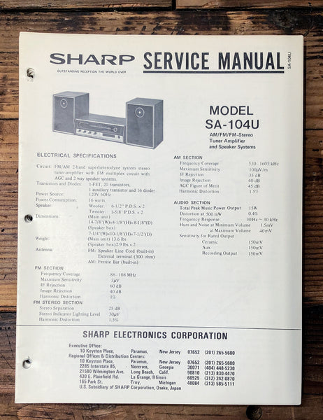 Sony SA-104 SA-104U Amplifier / Receiver  Service Manual *Original*