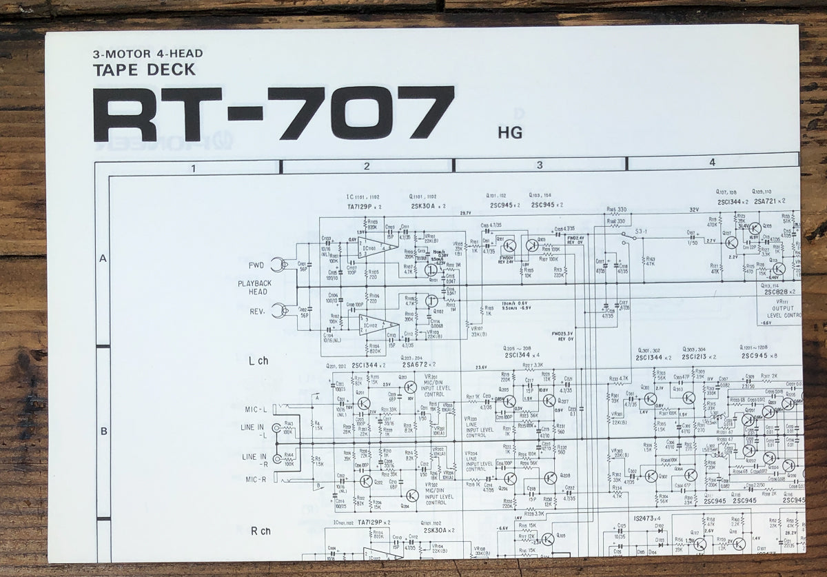 Pioneer RT-707 HG Reel to Reel Fold Out Schematic *Original*