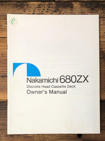 Nakamichi Model 680ZX Cassette  Owner / User Manual *Original*