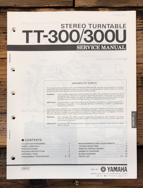 Yamaha TT-300 TT-300U Record Player / Turntable Service Manual *Original*