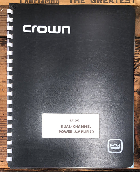 Crown D-60 Amplifier  Owner / User Manual *Original*