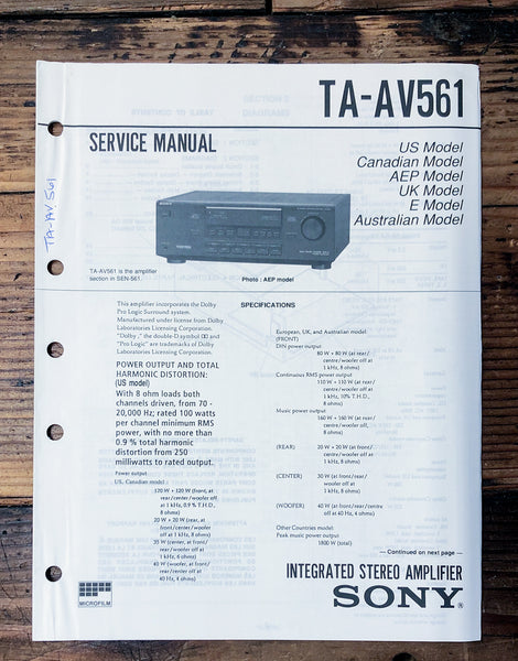 Sony TA-AV561 Amplifier  Service Manual *Original*
