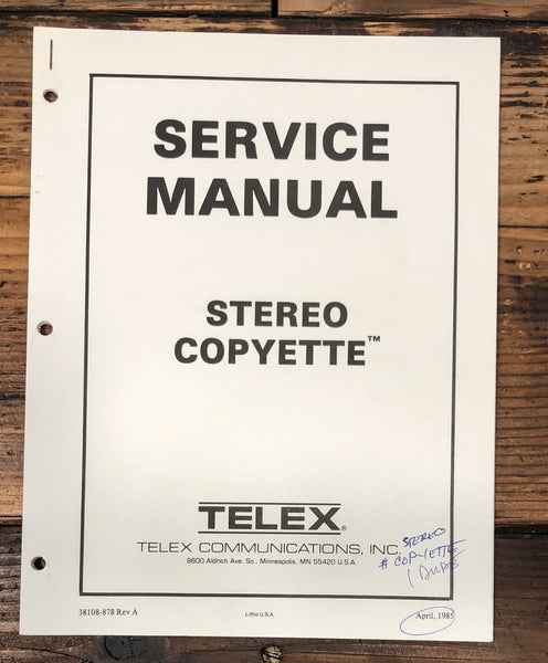 Telex Stereo Copyette Cassette Service Manual *Original*