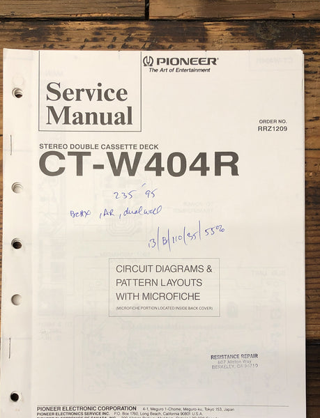 Pioneer CT-W404R Cassette  Service Manual *Original*