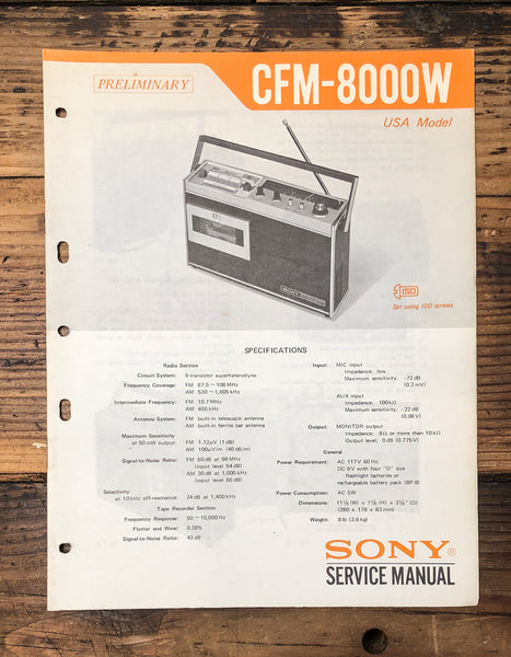 Sony CFM-8000W Radio Cassette Prelim. Service Manual *Original*