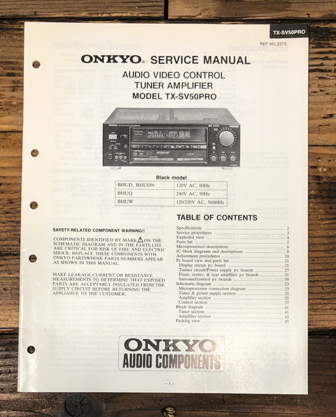Onkyo TX-SV50PRO Receiver Service Manual *Original*