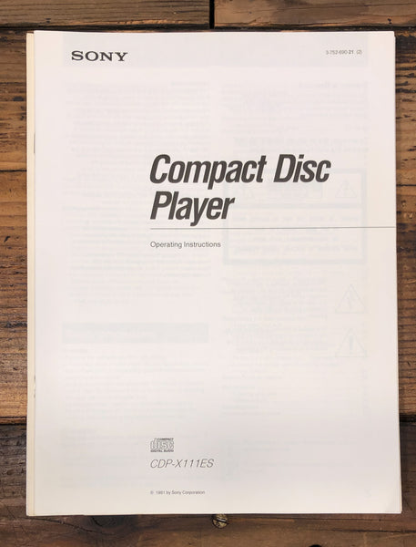 Sony CDP-X111ES CD Player  Owner / User Manual *Original*