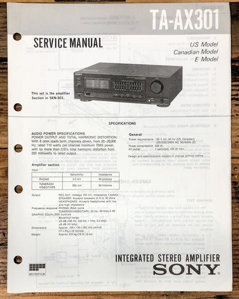 Sony TA-AX301 Amplifier Service Manual *Original*