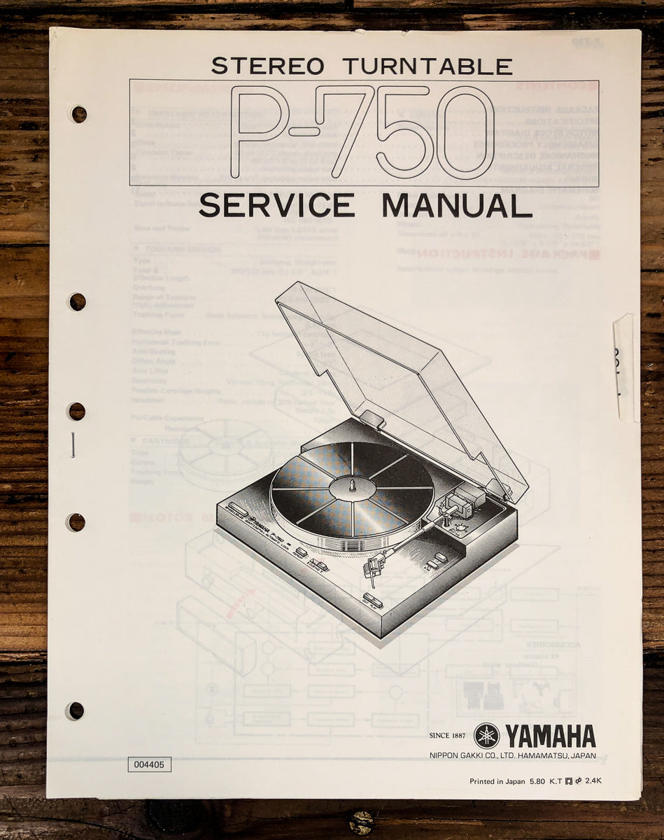 Yamaha P-750 Record Player / Turntable Service Manual *Original*