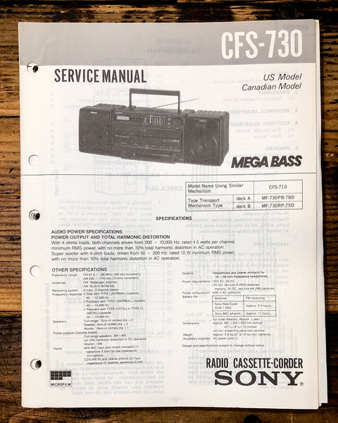 Sony CFS-730 Radio / Stereo  Service Manual *Original*