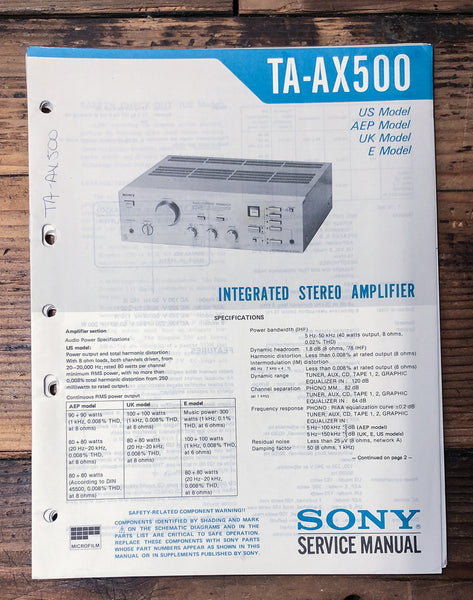 Sony TA-AX500 Amplifier  Service Manual *Original*