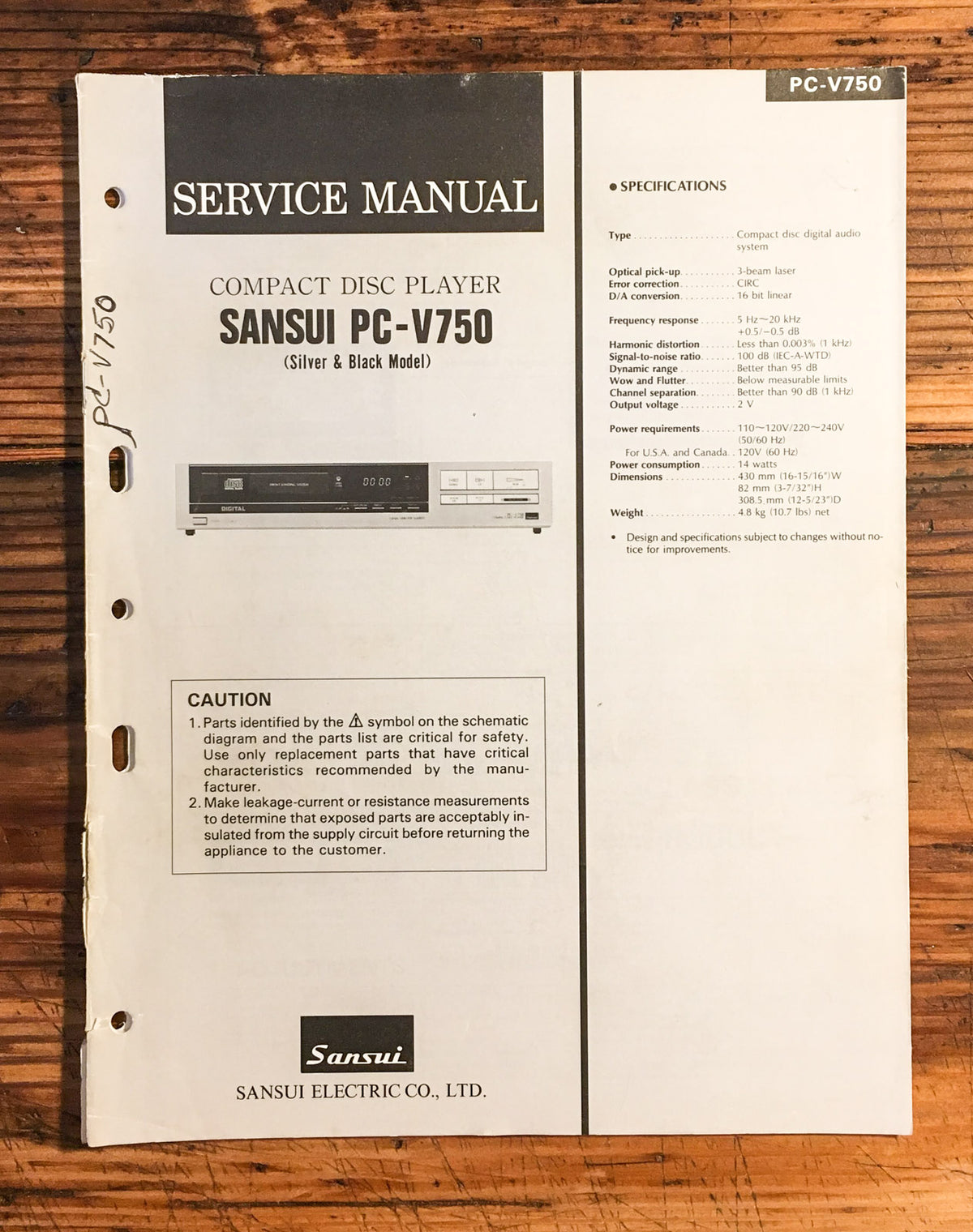 Sansui PC-V750 CD Player  Service Manual *Original*