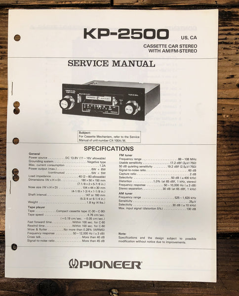 Pioneer KP-2500 Car Cassette Service Manual *Original*