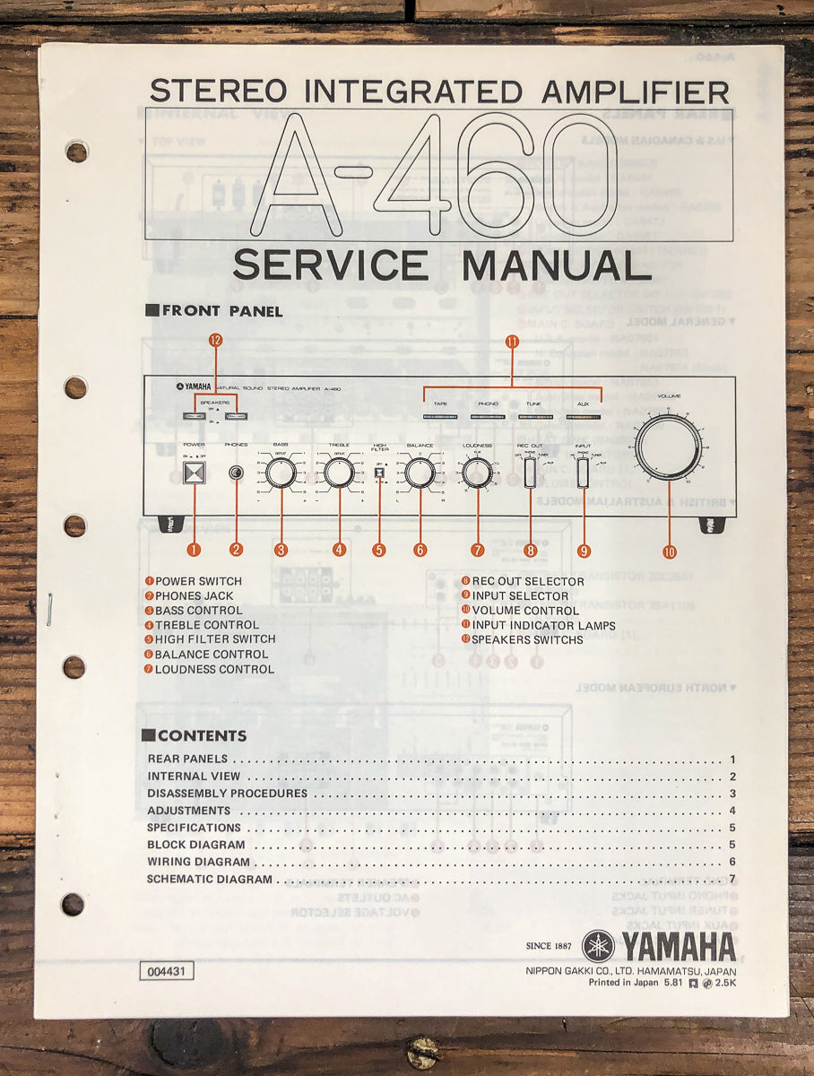 Yamaha A-460 Amplifier Service Manual *Original*