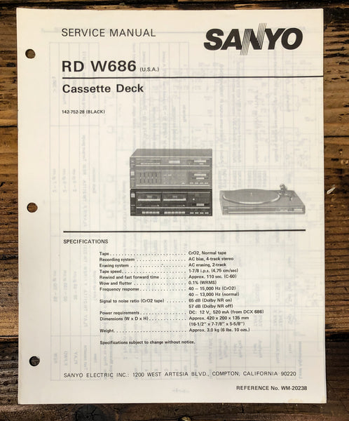 Sanyo RD W686 RD-W686 Cassette Service Manual *Original*
