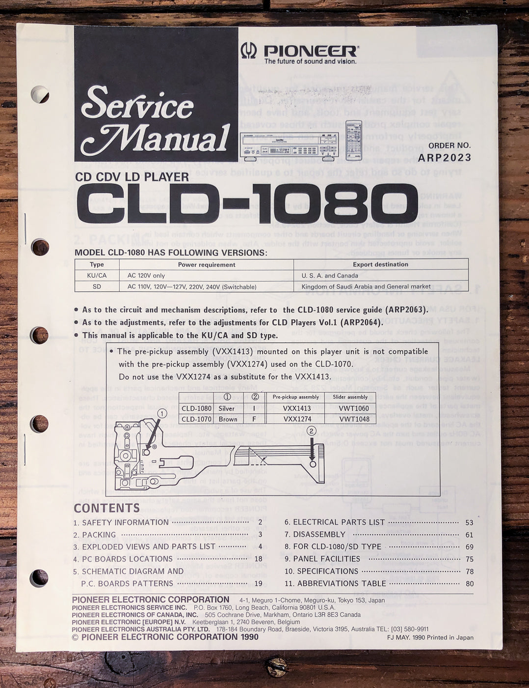 Pioneer CLD-1080 CD CDV LD Player Service Manual *Original*