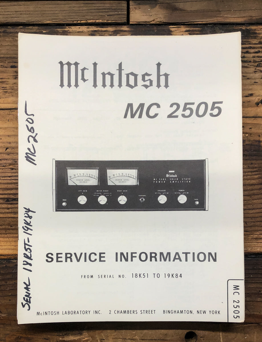 McIntosh MC2505 MC-2505 Amplifier  Service Manual *Original*
