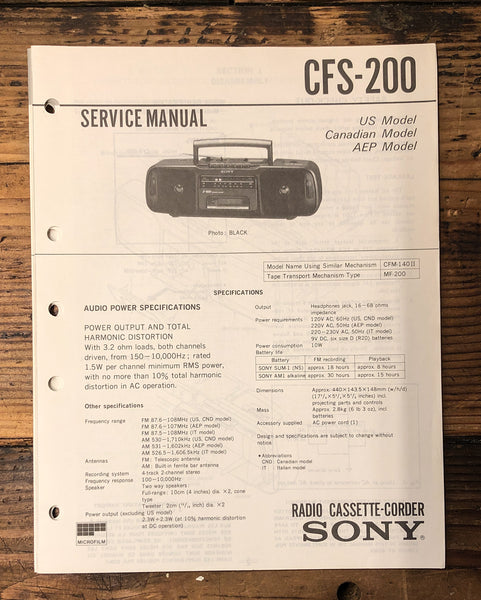 Sony CFS-200 Stereo  Service Manual *Original*