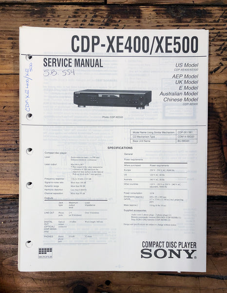 Sony CDP-XE400 CDP-XE500 CD Player  Service Manual *Original*