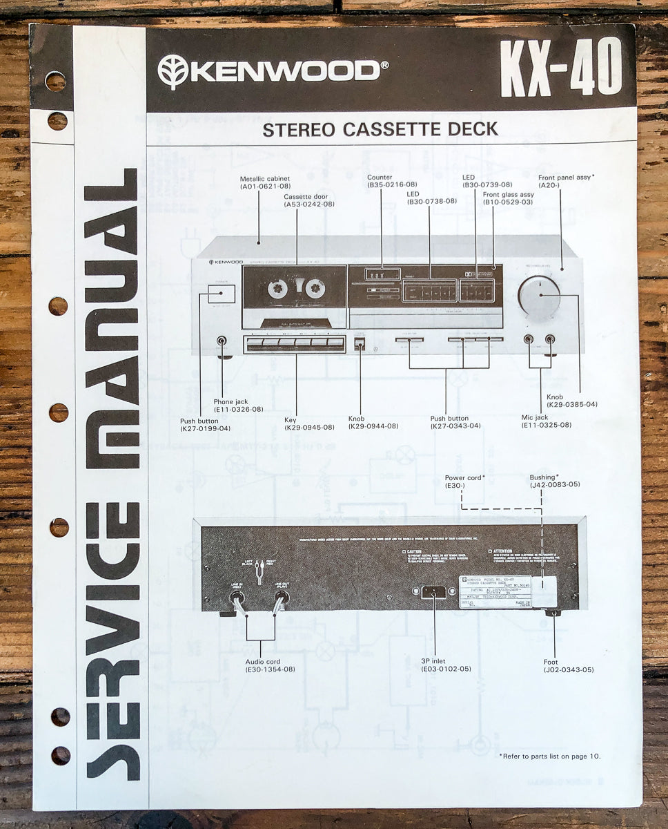 Kenwood KX-40 Cassette Service Manual *Original*