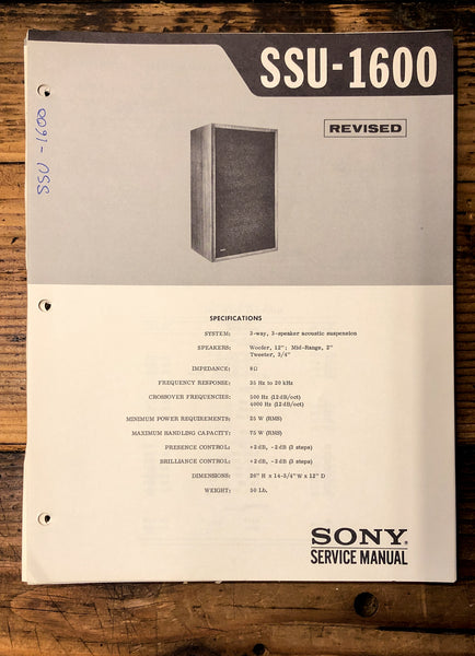 Sony SSU-1600 Speaker  Service Manual *Original*