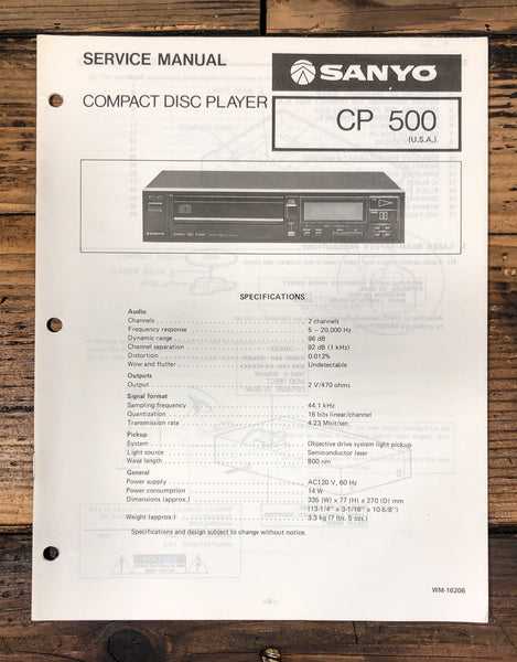 Sanyo CP-500 CP500 CD Player Service Manual *Original*