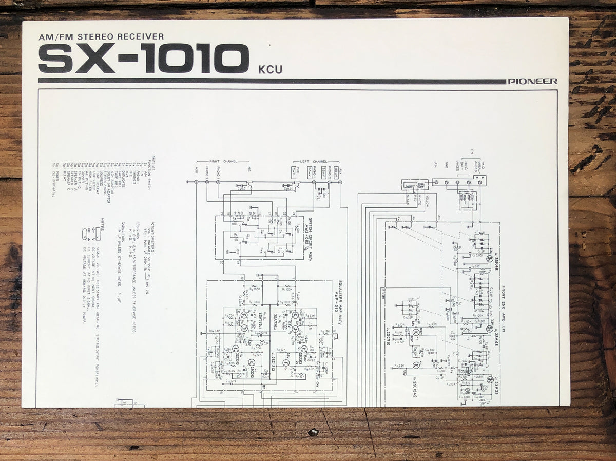 Pioneer SX-1010 KCU Receiver Fold Out Schematic *Original*