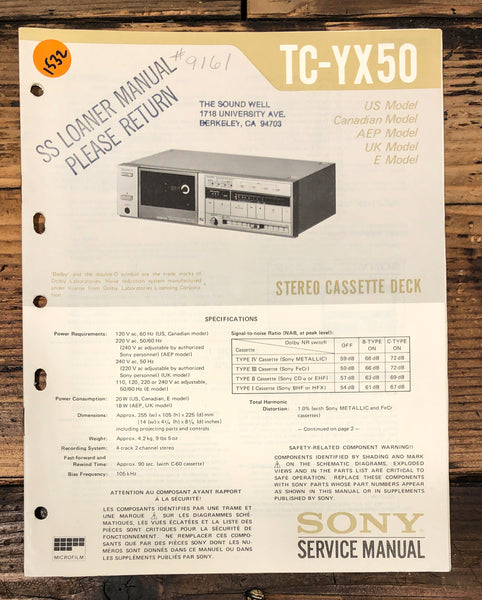 Sony TC-YX50 Cassette Service Manual *Original*