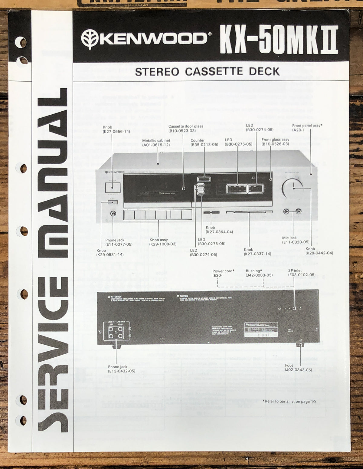 Kenwood KX-50 MK2 / II Cassette  Service Manual *Original*